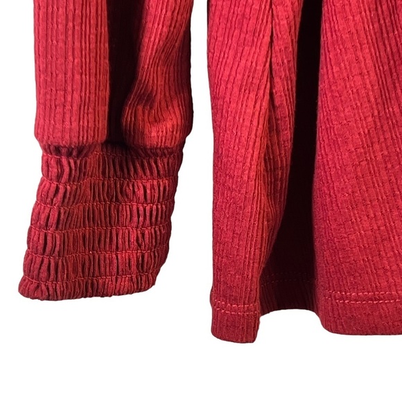 Torrid Women's Top M/L Red Babydoll Knit V-Neck Button Front Lace Peasant Sleeve - Picture 7 of 16